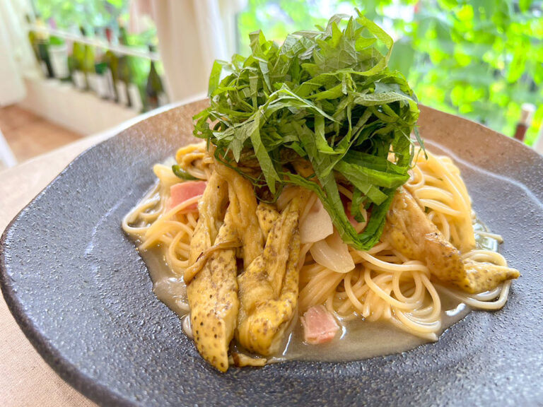 焼きナスと青じその和風スパゲティ