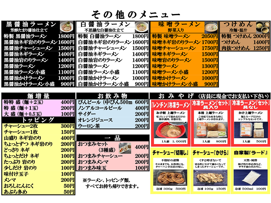 ラーメンハウスあおき 春日山店のメニュー