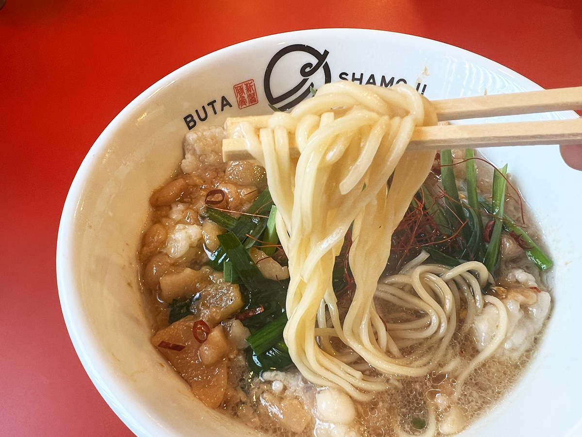 濃厚豚骨醤油ラーメン ブタシャモジ 亀貝店のもつニラソバ