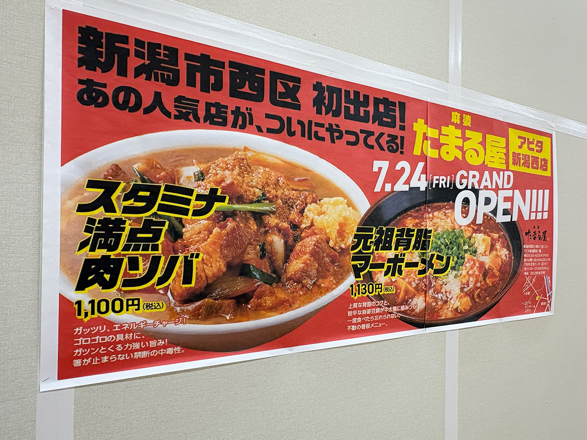 麻婆 たまる屋 アピタ新潟西店のオープン告知