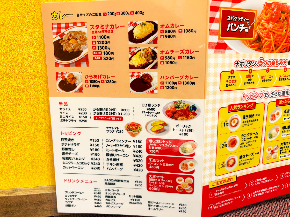 スパゲッティのパンチョ 新潟赤道店のメニュー