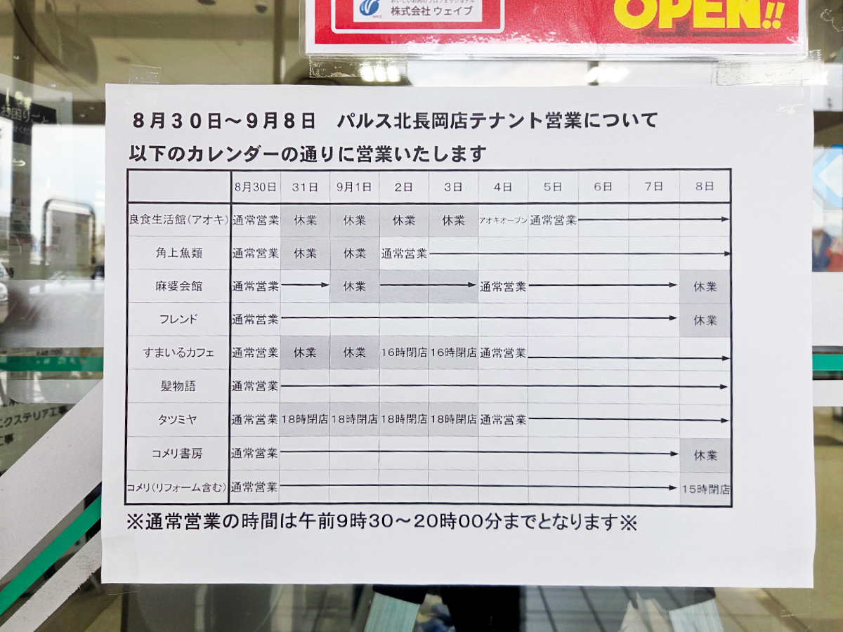 北長岡ショッピングセンターパルスのテナント営業について