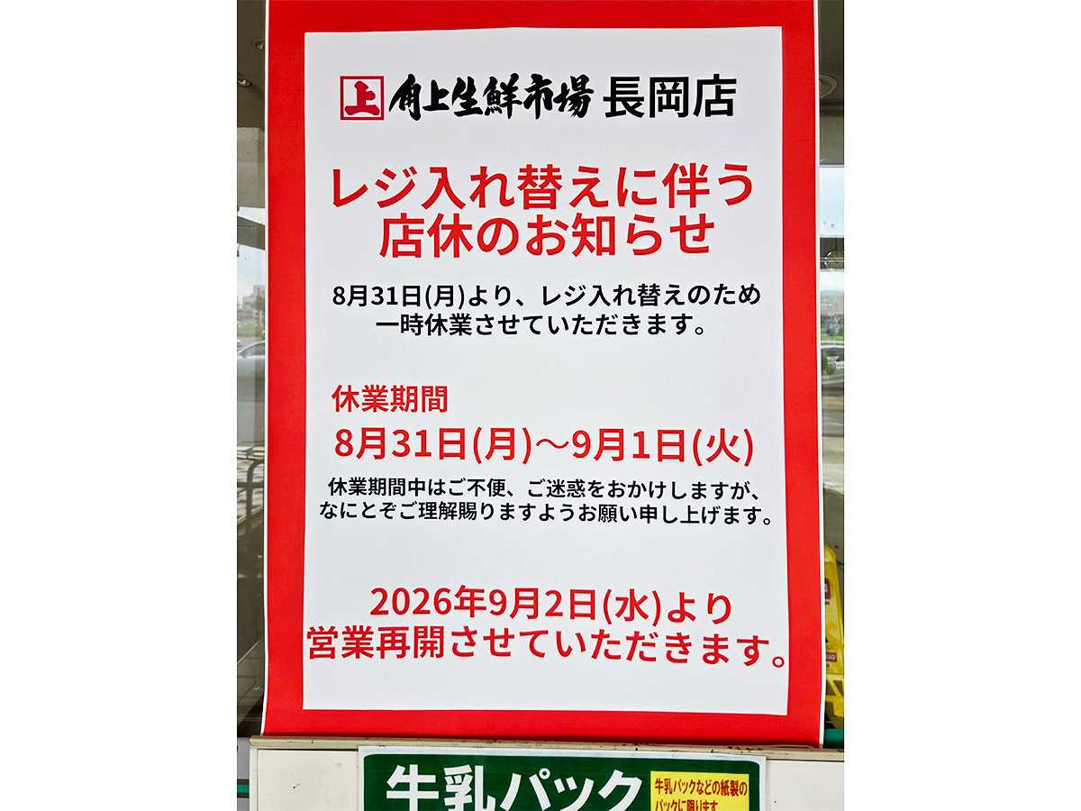 角上生鮮市場 長岡店の店休日のお知らせ